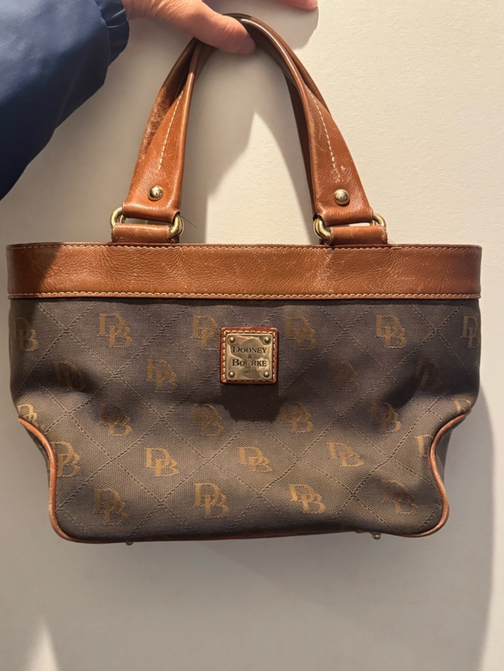 Dooney & Bourke Brown Monogram Shoulder Bag with Tan Trim